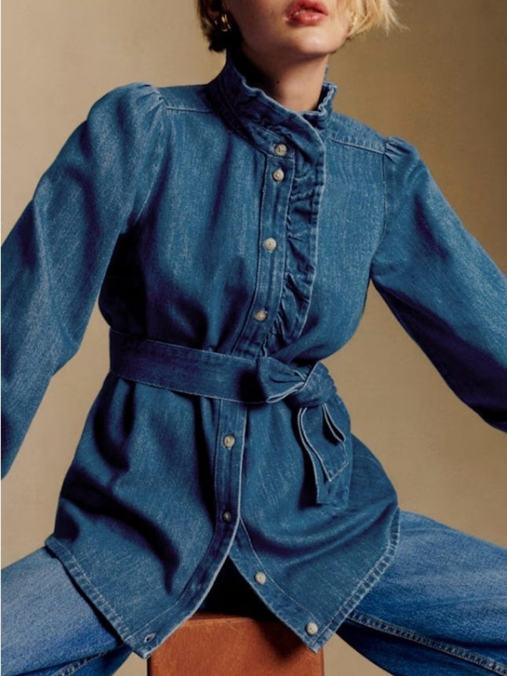 Sezane Corine Shirt - Blue Denim - Size 36 / 4 - Like New